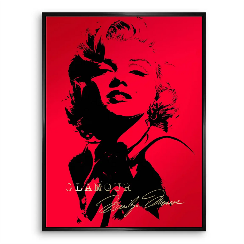 Vintage-inspired Marilyn Monroe canvas art in a striking red-black palette for fashion spaces.