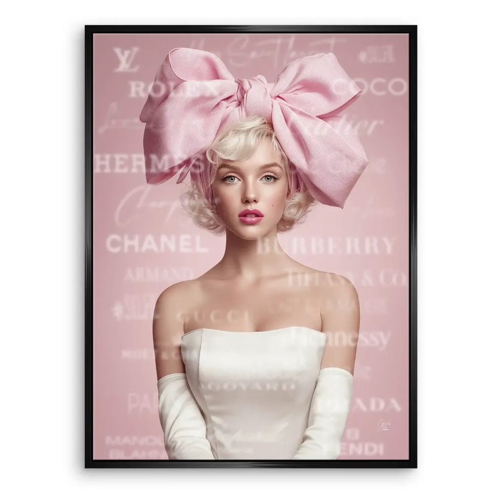 High-contrast pop art canvas featuring a famous icon in couture with long white gloves.