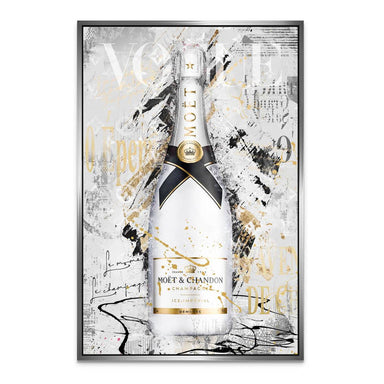 Centerpiece champagne bottle showcased in a contemporary fashion-themed artwork.