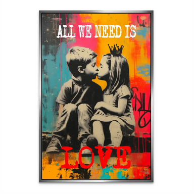 Kids pop graffiti wall art displayed in a modern living room.