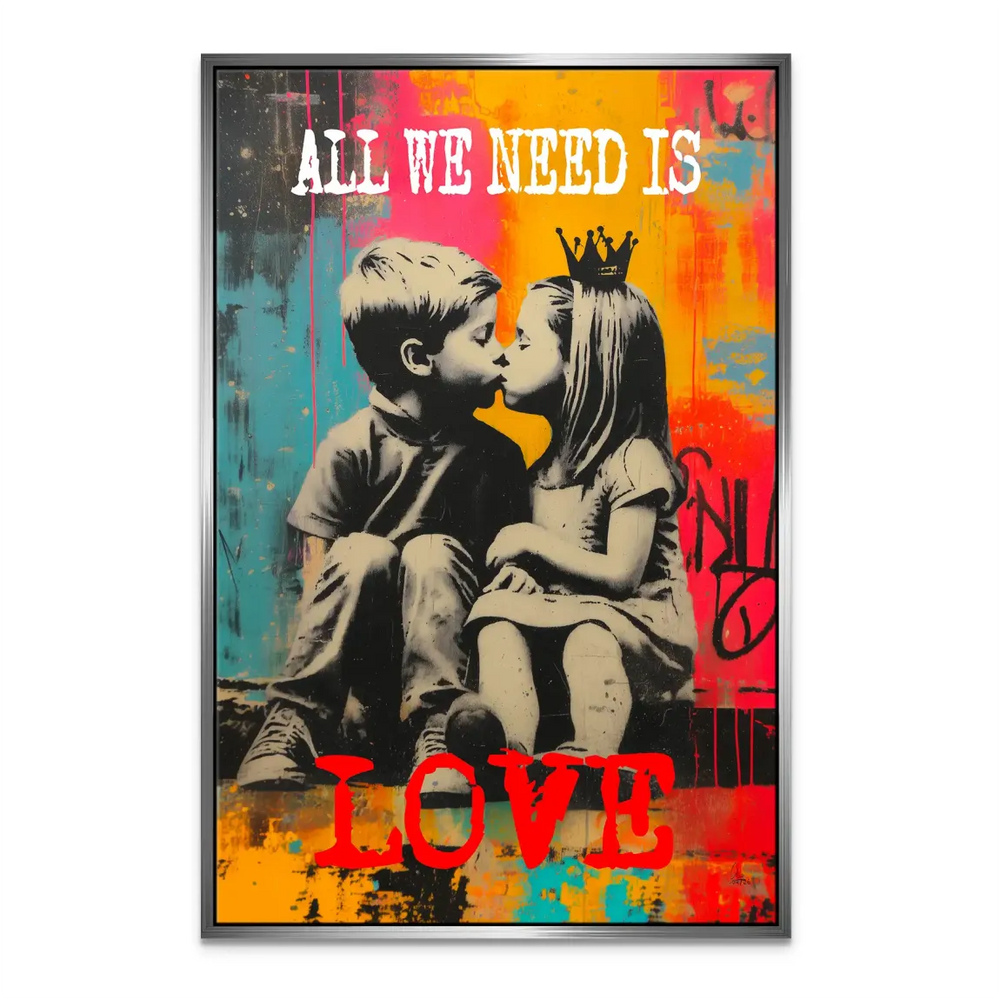 Kids pop graffiti wall art displayed in a modern living room.