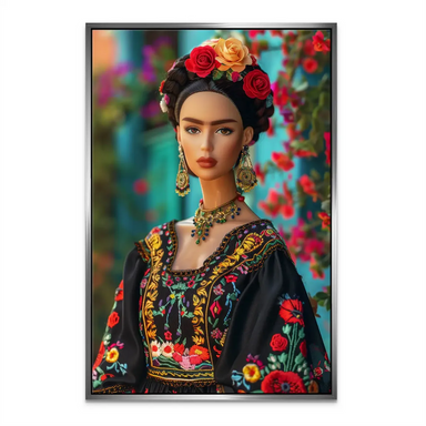 Eclectic wall art blending contemporary digital aesthetics with folk art elements for a boho living space.