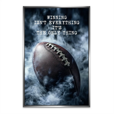 Football-themed wall decor suitable for a game room or home gym.