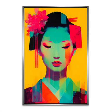 Geisha Neon Pop Canvas Art - Abstract Pop Art Wall Art - Image 7