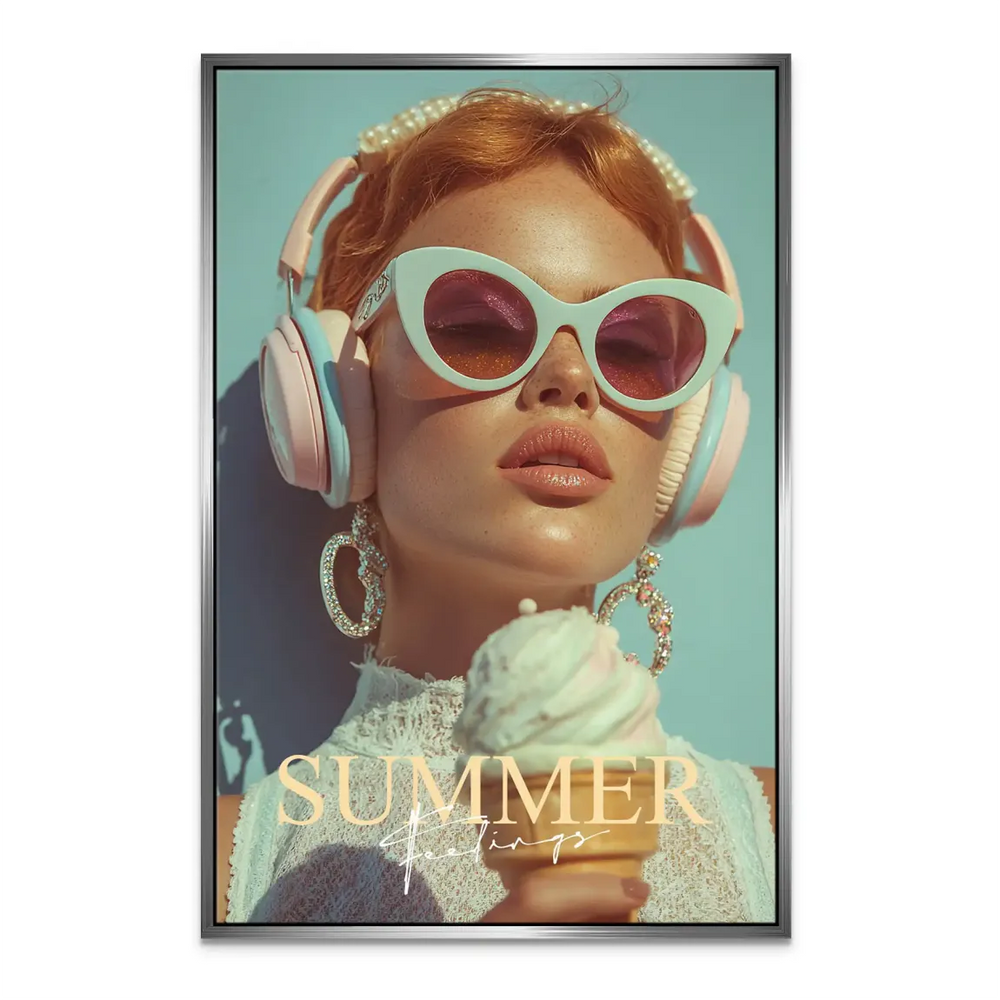 Summer Feeling Fashion Portrait Canvas Wall Art - Pastel Pop Art - Image 5