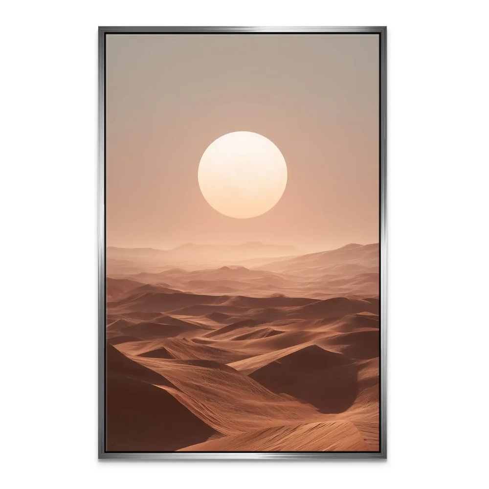 Layered sand dunes receding toward the horizon in muted browns and creams.