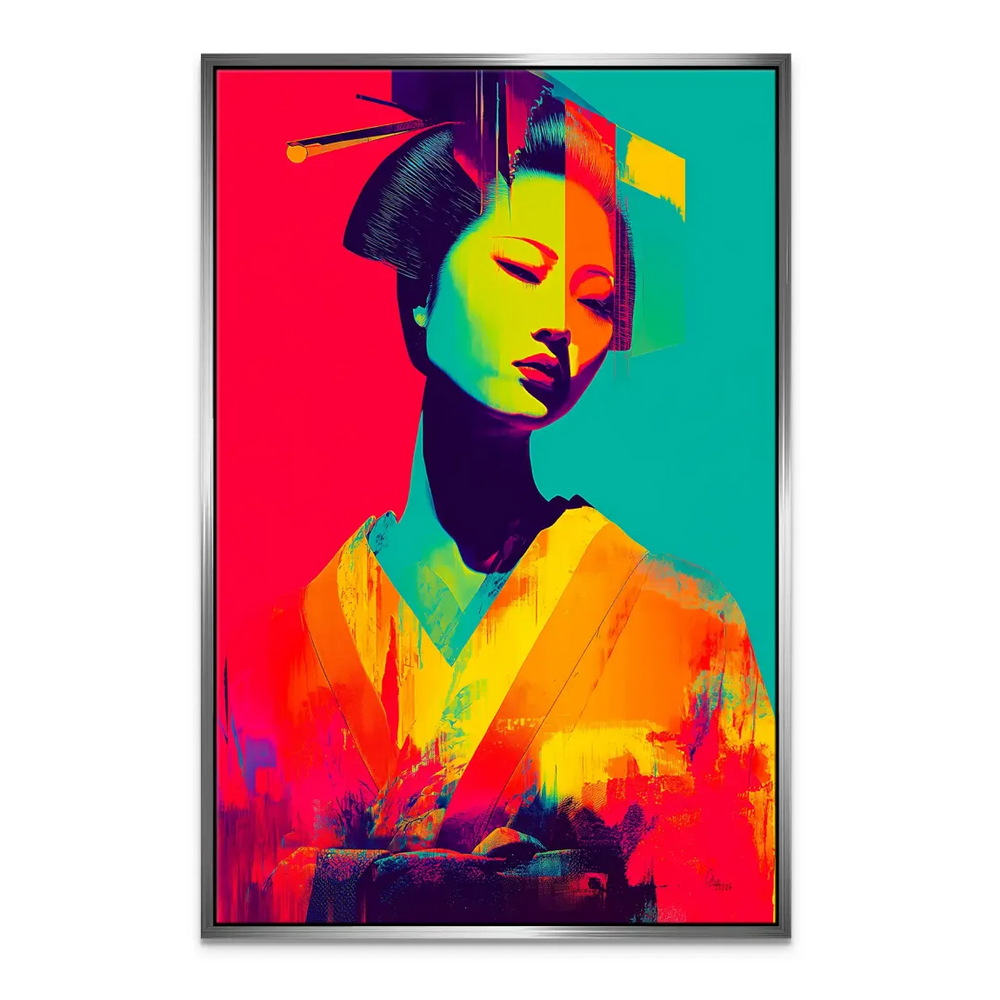 Geisha Pop Art Canvas Wall Art - Neon Portrait - Image 7