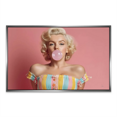 Decor shot of the Marilyn Monroe candy pop canvas framed with minimalist decor