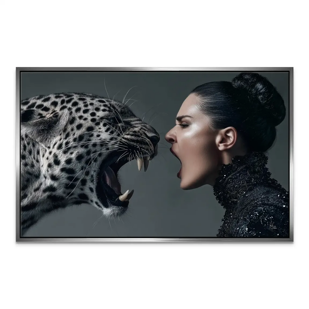 Fashion-inspired art pairing animal instinct with female empowerment.