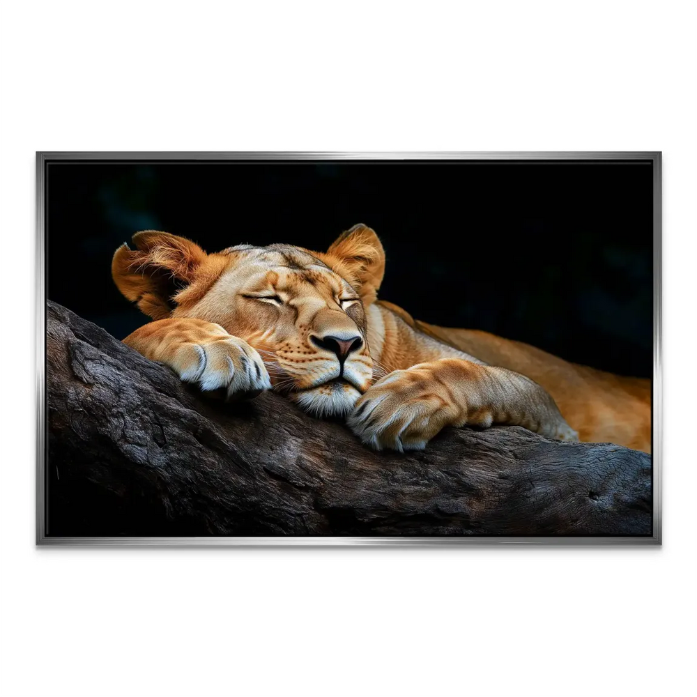 Elegant lioness wall art suitable for living room or bedroom interiors.