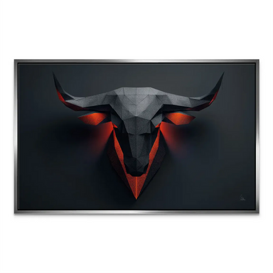 Modern bull head wall art with angular facets and dark tones