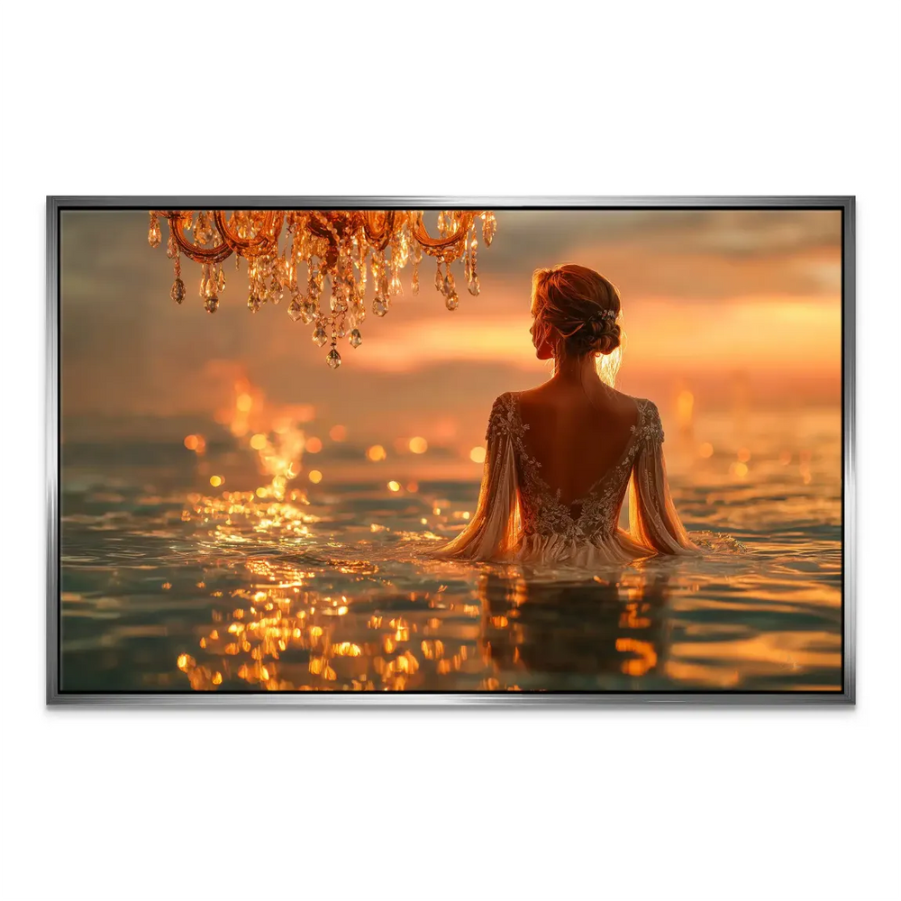 Close-up of cascading light reflectors and shimmering water in a glamorous art print.
