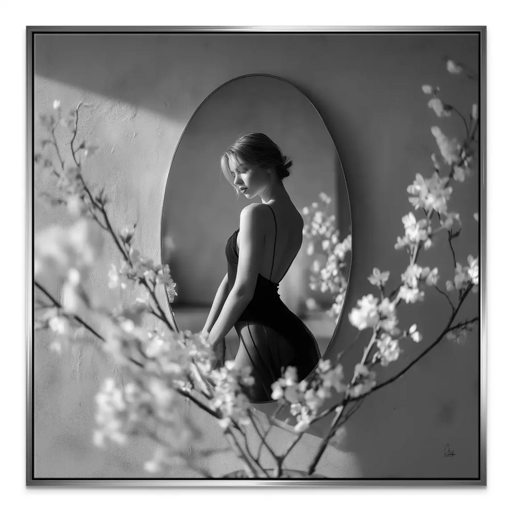 Black-and-white portrait wall art suitable for contemporary bedrooms and living spaces.
