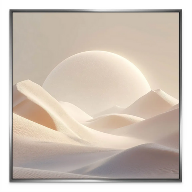 Quiet desert light artwork with a luminous center over flowing dunes.
