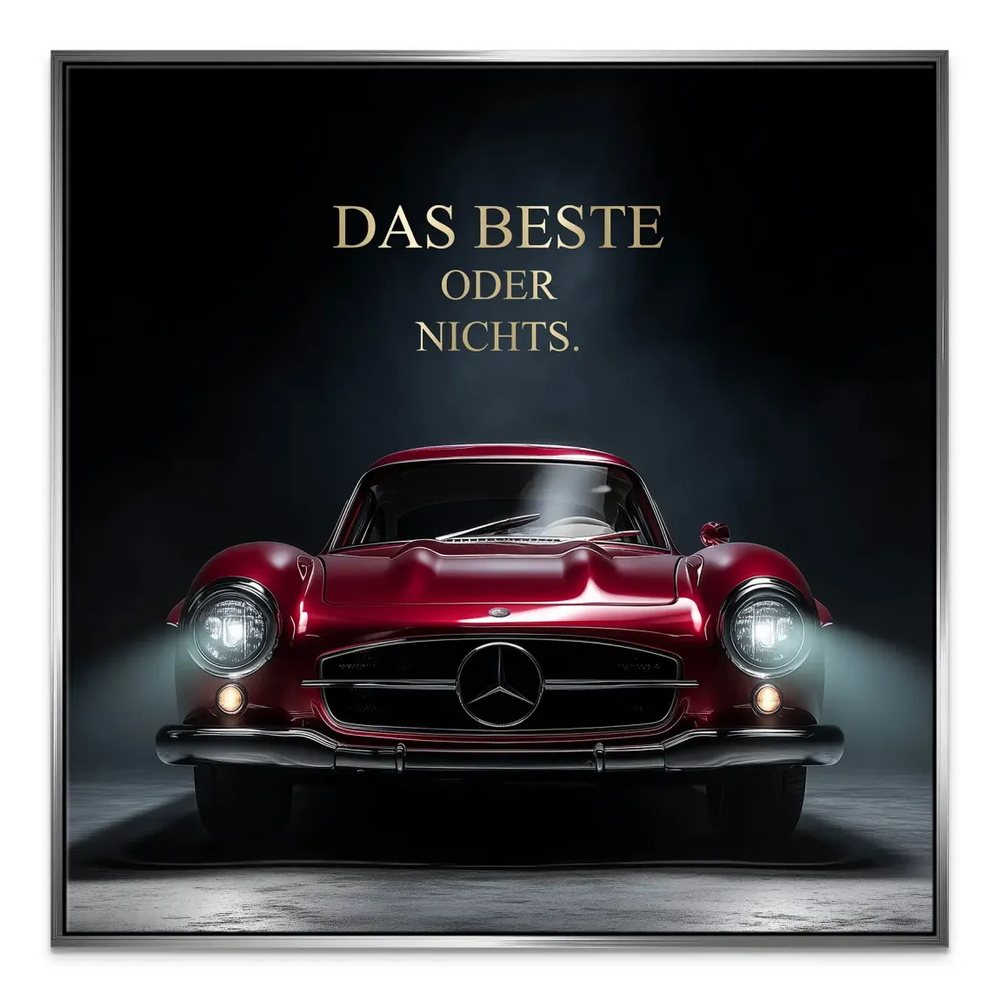 Red classic car canvas shown with a silver frame finish