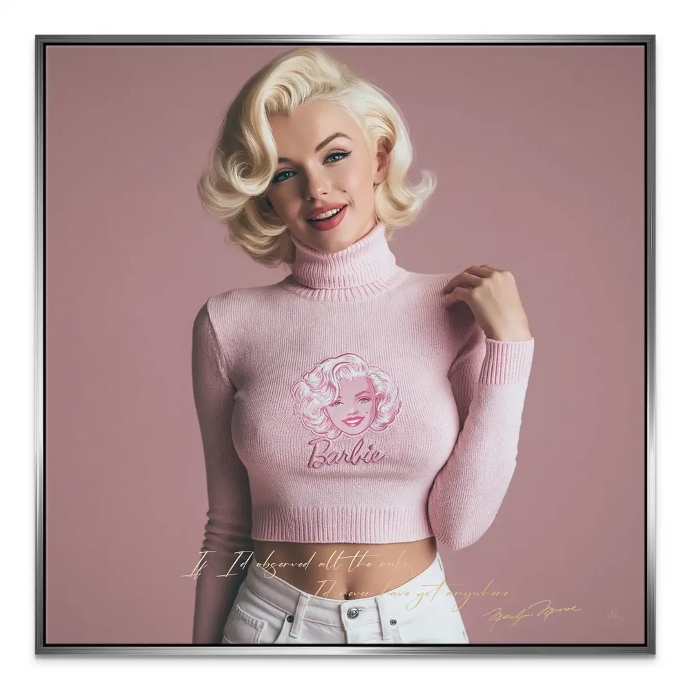 Wall art featuring celebrity portrait with pink tones for living room decor