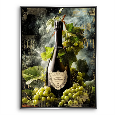Wine and champagne canvas print for kitchen or bar decor.