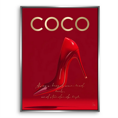 Coco Heels canvas wall art emphasizing feminine empowerment and style.