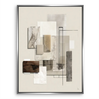 Calm abstract wall art with subtle fabric textures on marble inspired surface