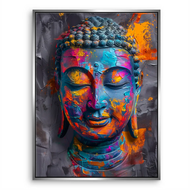 Buddha wall art in a bright Pop Art color palette for meditation spaces