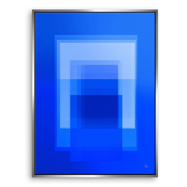 Blue-toned geometric canvas print with minimalist design and cool palette.