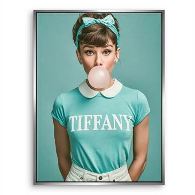 Bubblegum-pink accent on a Tiffany blue pop art portrait