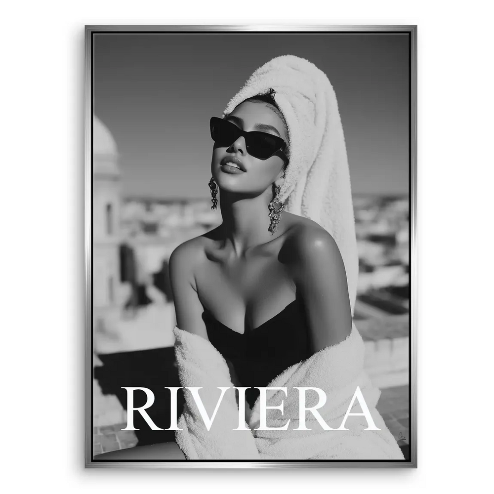 Riviera Glam Canvas Print - Black & White Fashion Portrait - Image 7