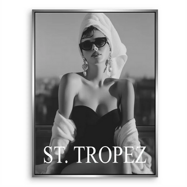 St. Tropez Glam Canvas Wall Art - Black and White Fashion Portrait - Image 7