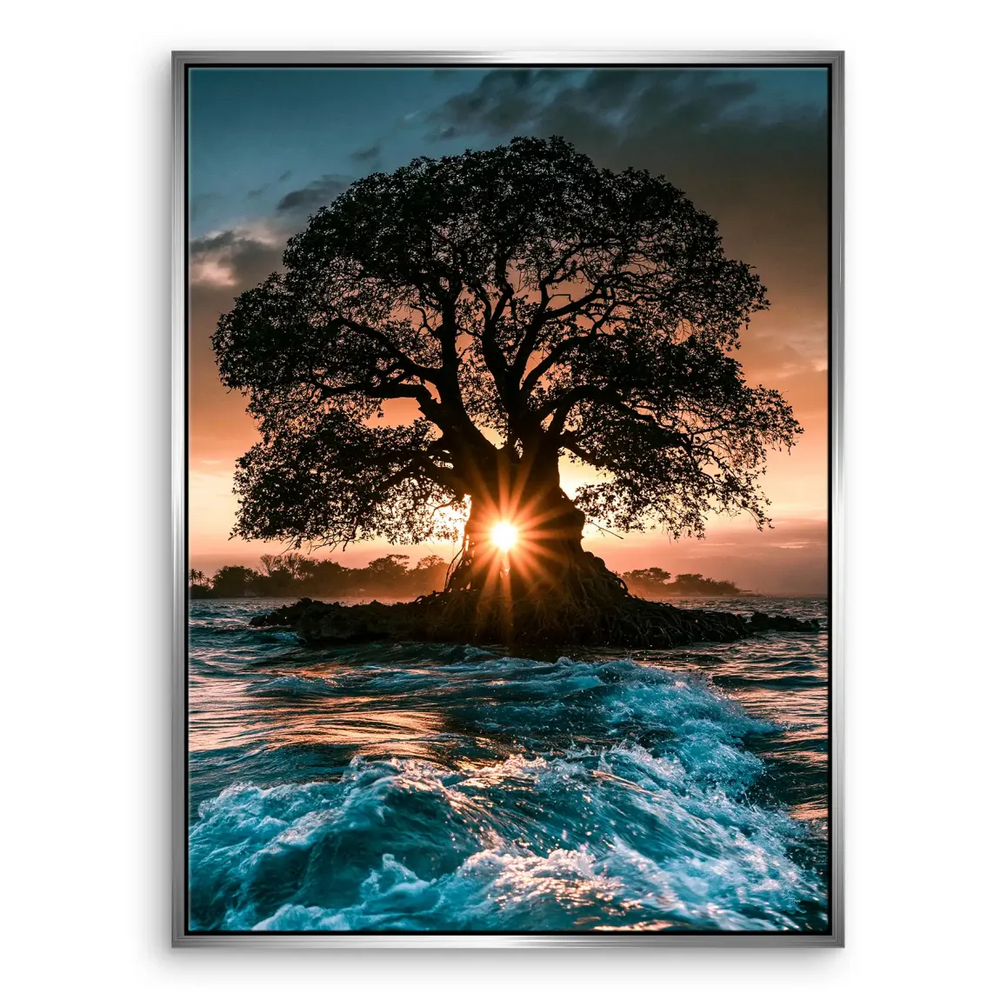 Sun Tree Canvas Art: Sunset Landscape with Silhouetted Tree - Image 6