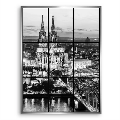 Gothic architecture details of Cologne Cathedral captured in monochrome