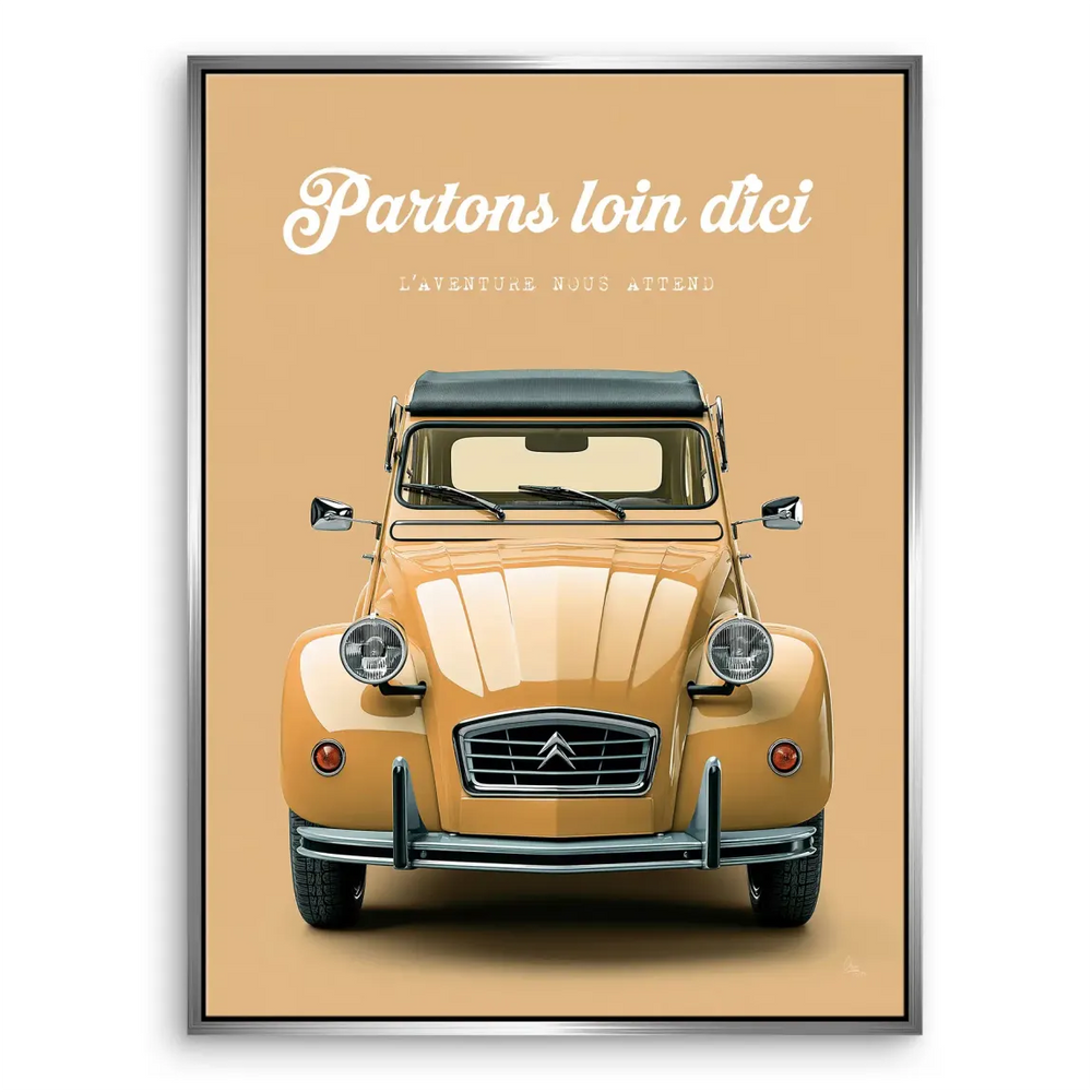 Graphic design style wall art highlighting a classic French automobile.