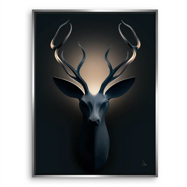 Antlers with metallic sheen and amber light in deer canvas print