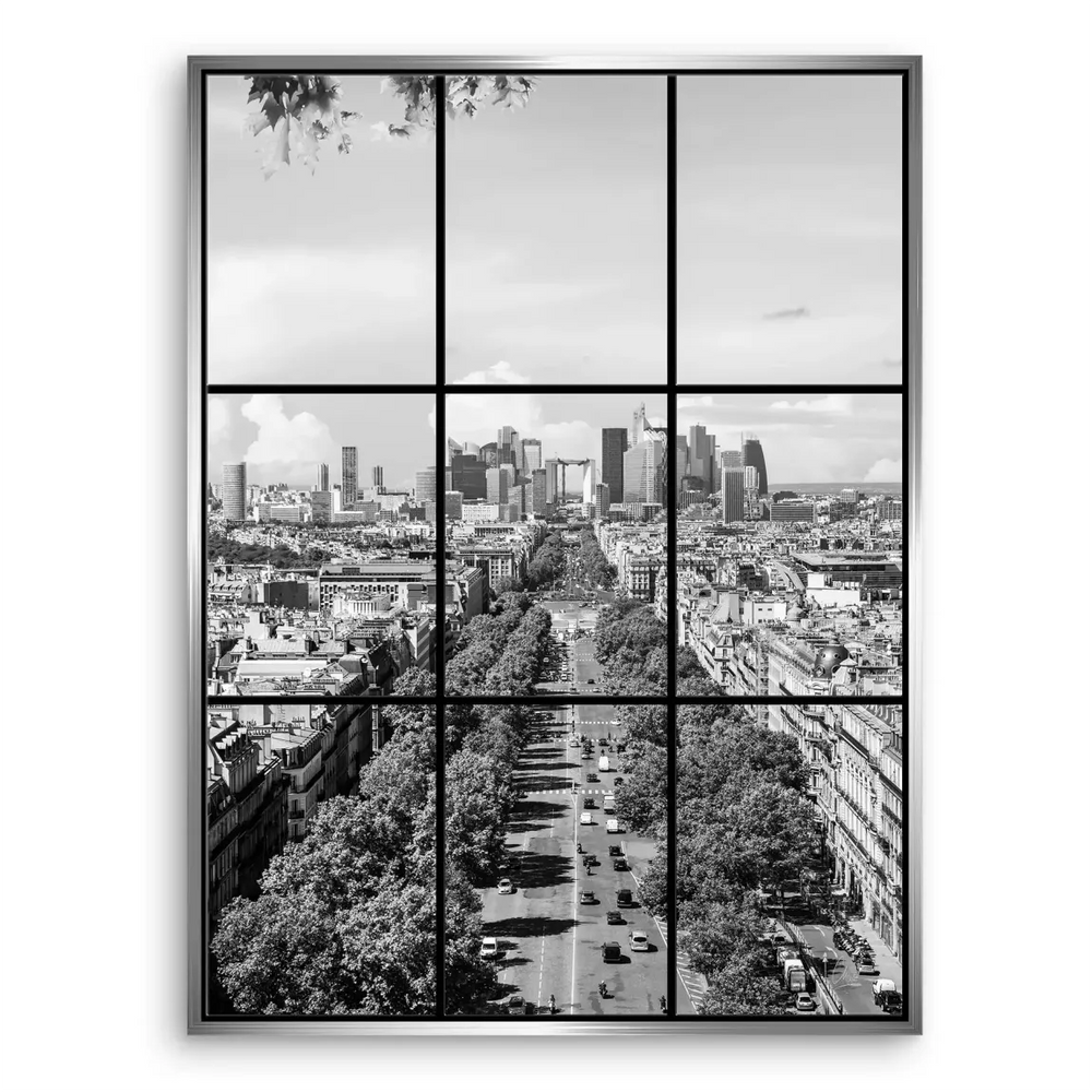 Timeless Paris street scene in grayscale suitable for modern living rooms and offices.