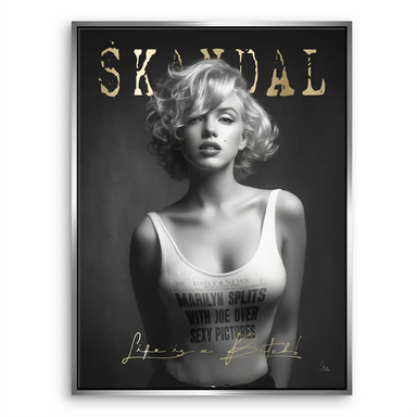 Bold black-and-white composition blending vintage Hollywood glamour with modern pop art flair.