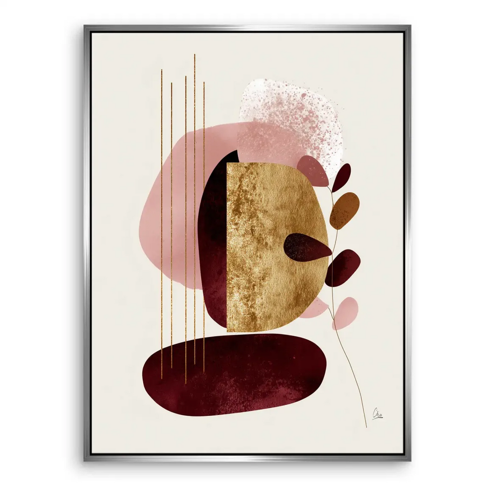 Detailed burgundy and blush pink canvas with gold highlights