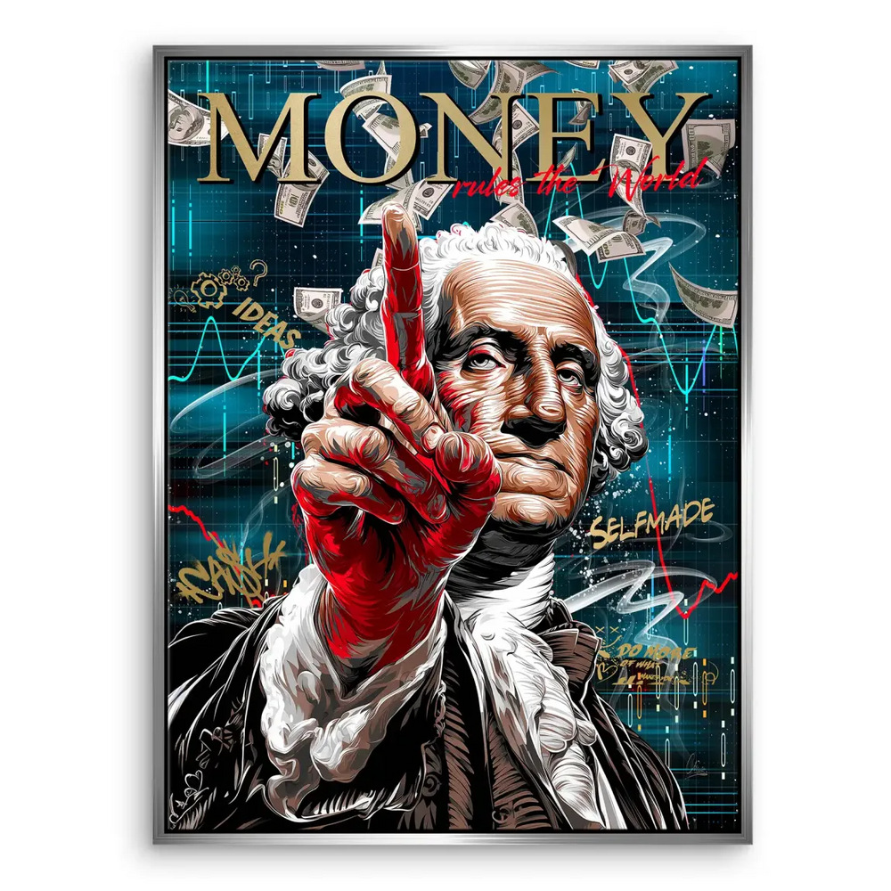 Vibrant financial-themed art with spray-paint textures and motivational text in a graffiti-inspired composition.
