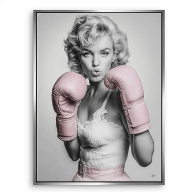 Glamorous Marilyn Monroe wall art with pink gloves set against a monochrome backdrop