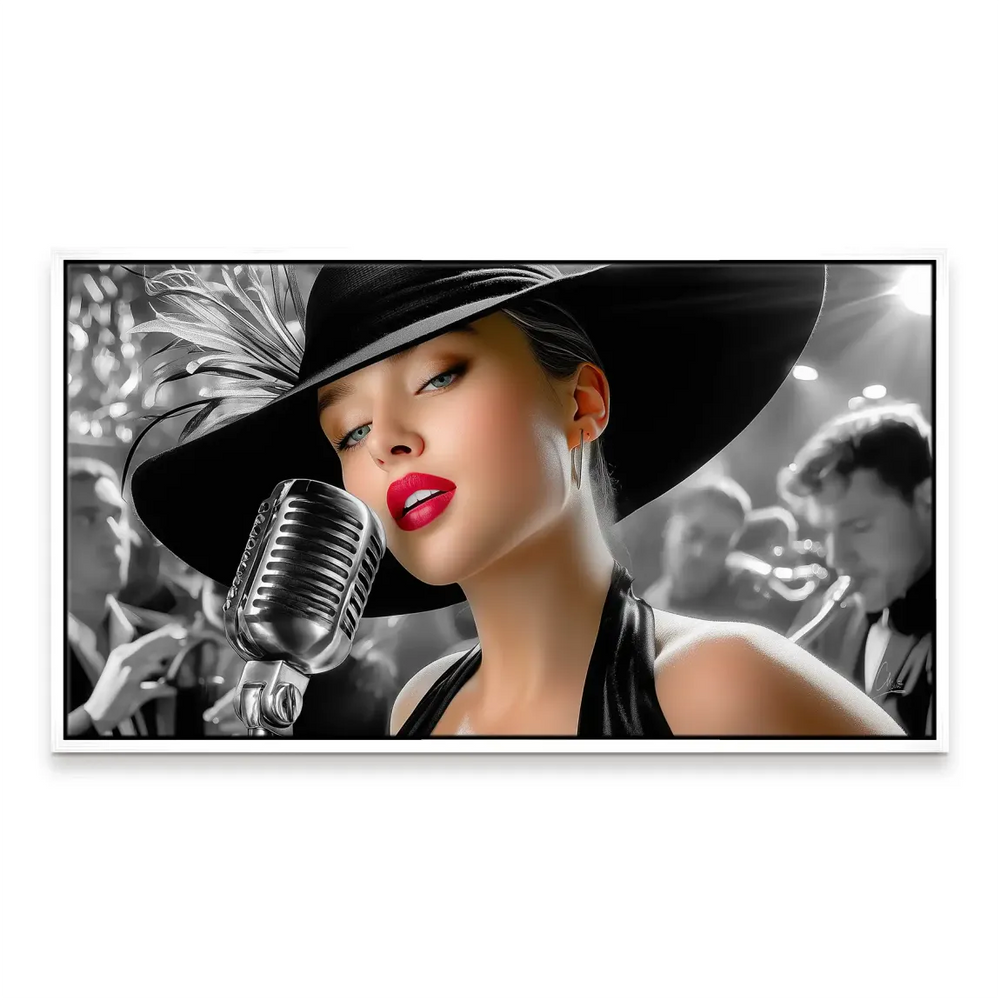 Canvas print featuring a stylish woman in a jazz club