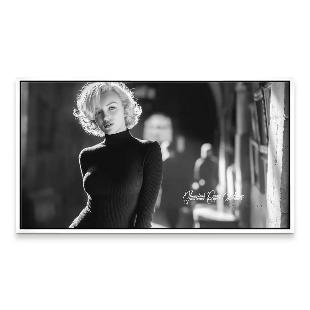 Capri-inspired celebrity wall art in grayscale for modern living room decor.