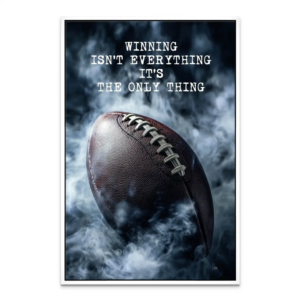 Contemporary canvas print for sports fans featuring a football and dramatic typography.