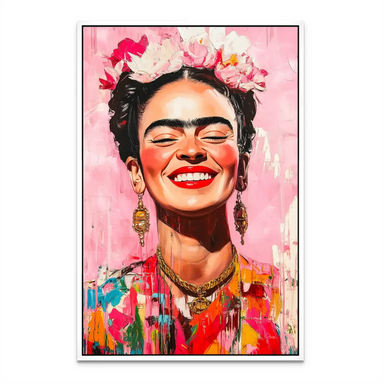 Iconic female portrait Frida Kahlo canvas wall art with floral details