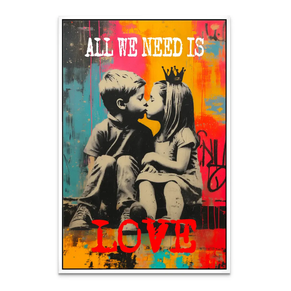 All We Need Is Love pop art canvas — full view room display.