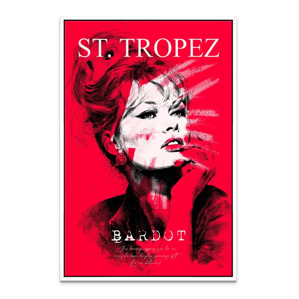 bright red and black-and-white bardot pop art portrait for walls