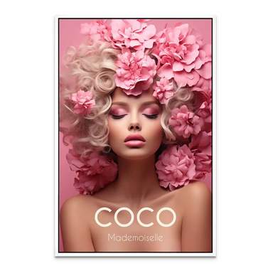 High-fashion inspired wall art with pink florals suitable for bedrooms.