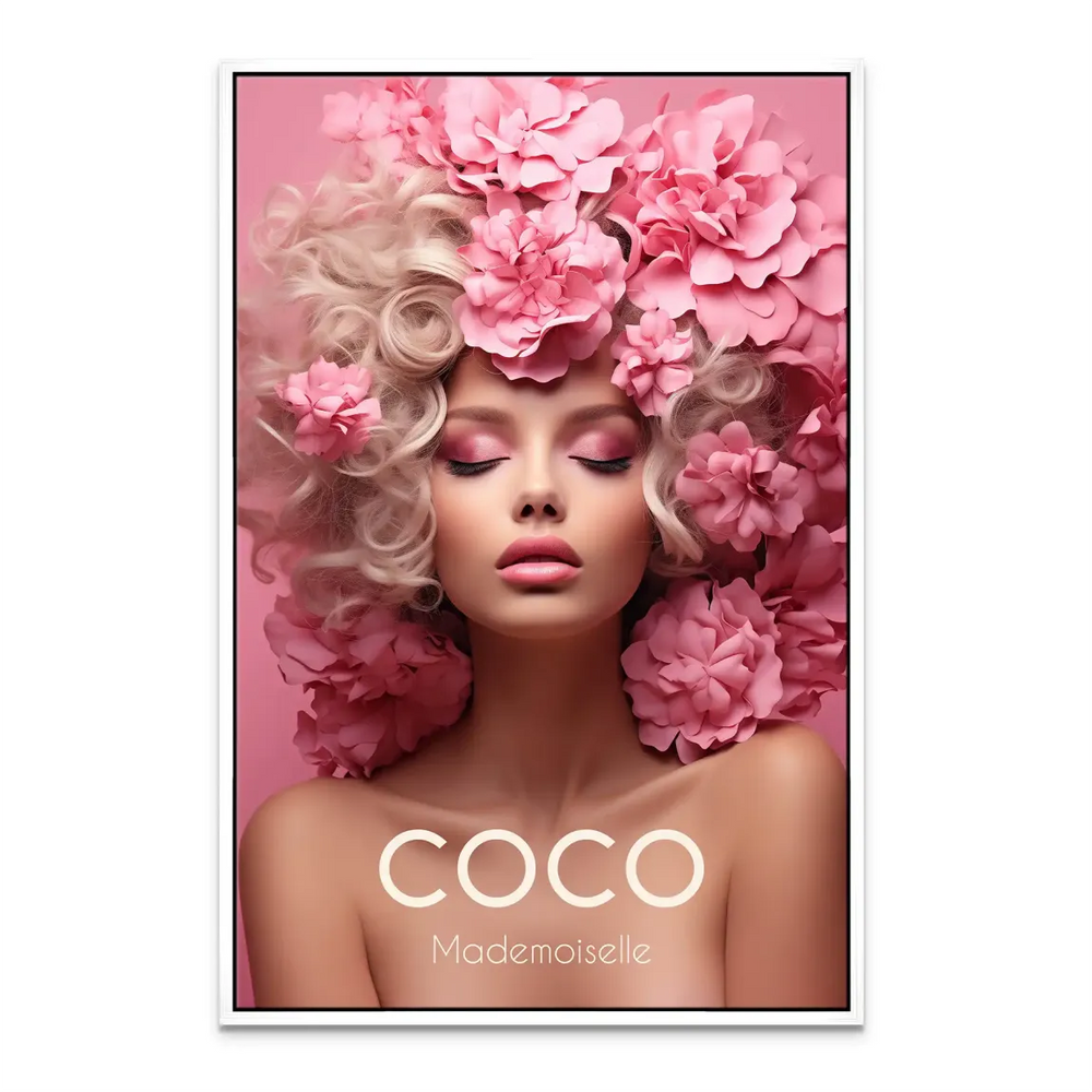 High-fashion inspired wall art with pink florals suitable for bedrooms.