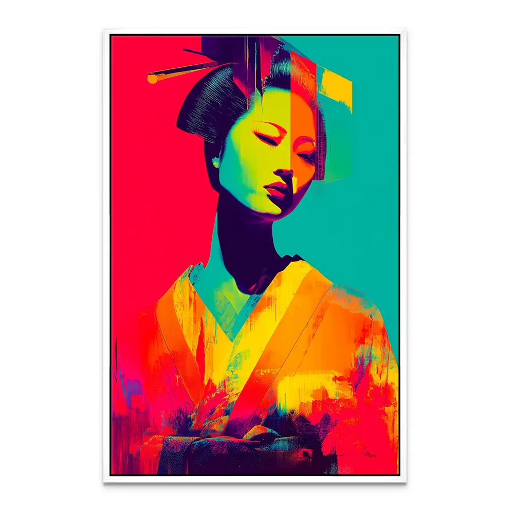 Geisha Pop Art Canvas Wall Art - Neon Portrait - Image 8