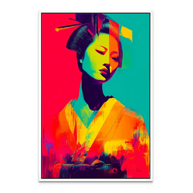 Geisha Pop Art Canvas Wall Art - Neon Portrait - Image 8
