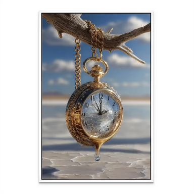Eclectic, modern wall art ideal for living rooms, studies, or bedrooms, inspired by Dali's melting clocks.