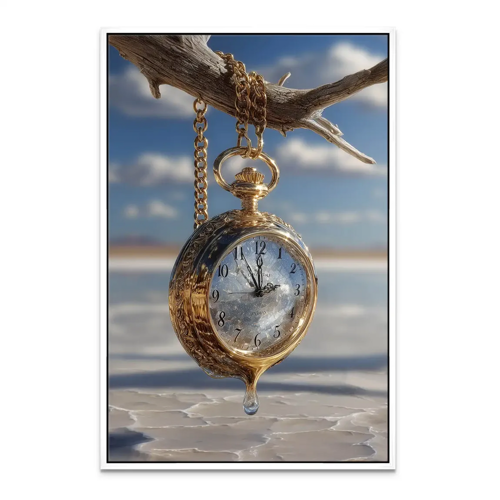 Eclectic, modern wall art ideal for living rooms, studies, or bedrooms, inspired by Dali's melting clocks.