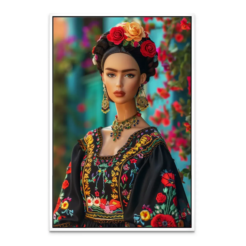 Vivid jewel tones (red, orange, yellow, green) dominate the artwork with a festive Mexican-inspired vibe.